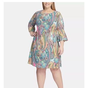 NWT Tommy Hilfiger Jaipur-Paisley Bell Sleeve Women's Dress